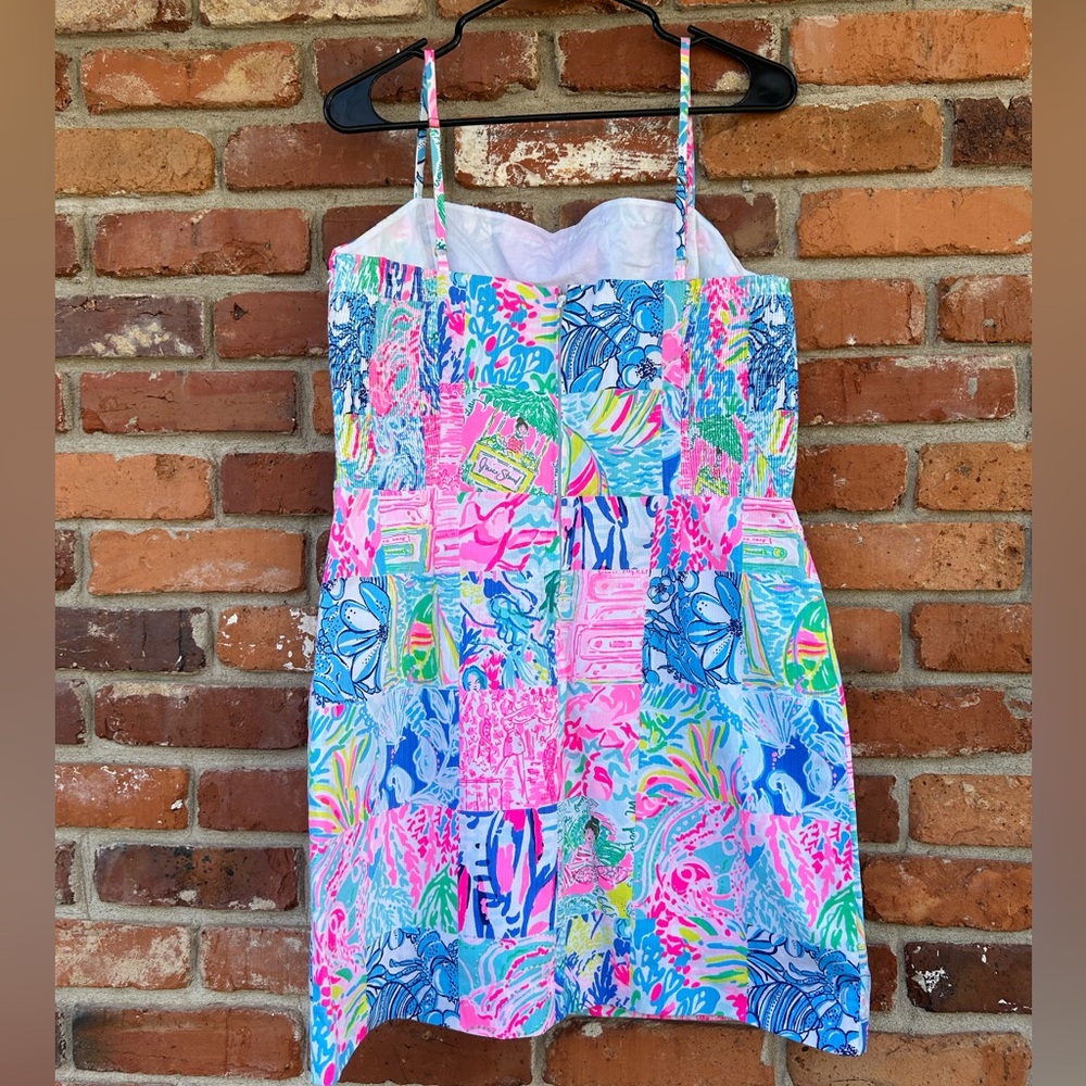 Lilly Pulitzer Pink, Blue & Green Patchwork Print Sleeveless Romper - Picture 3 of 10